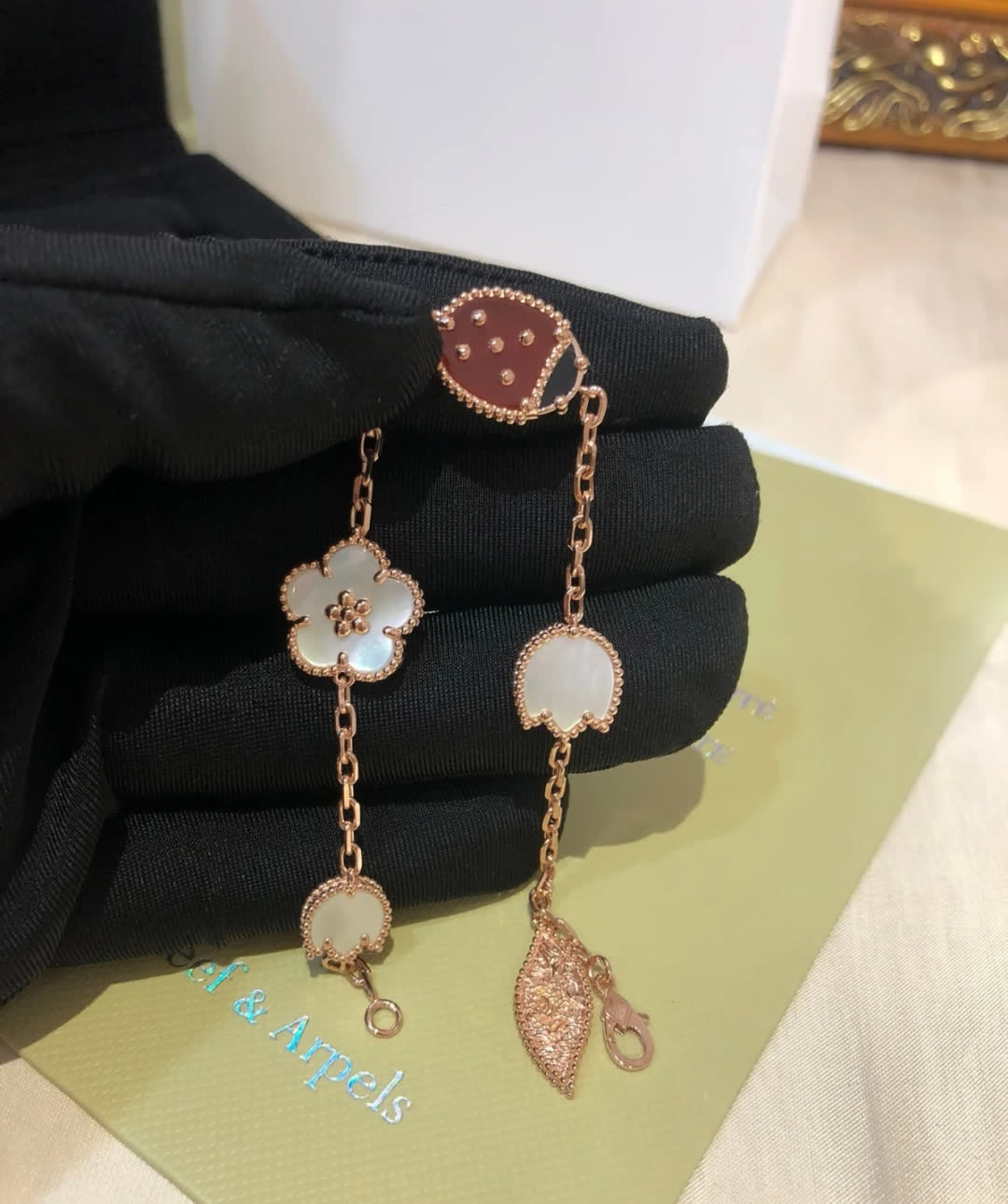 Van Cleef & Arpels Gold Tone Ladybug and Flower Earrings